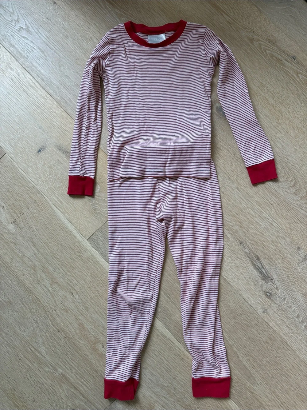 LAKE Pajamas Kids’ Red Stripe Pajama Set - Classic Long Sleeve & Pant, Size 6